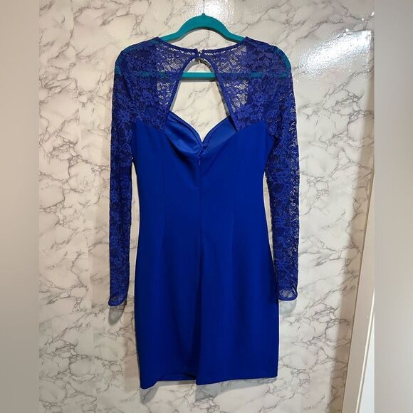 NEW GUESS Lace Sleeve Scuba Crepe Sheath Dress, Cobalt, Size 14 Long Sleeves - Picture 14 of 15